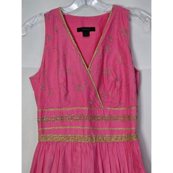 Beautiful Women's Express V-Neck Pink Gold Floral Embroidered A-Line Dress Sz 0 - Picture 3 of 7